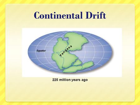 Continental Drift 225 million years ago. Continental Drift 180-200 million years ago.