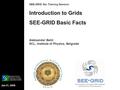 Jan 31, 2006 SEE-GRID Nis Training Session Introduction to Grids SEE-GRID Basic Facts Aleksandar Belić SCL, Institute of Physics, Belgrade.