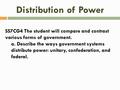 Distribution of Power SS7CG4 The student will compare and contrast various forms of government. a. Describe the ways government systems distribute power: