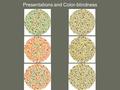 Presentations and Color-blindness. Color-blindness affects ~8% of men ~ 1 / 2 % of women hereditary and sex-linked (in X chromosome) –women can be unaffected.