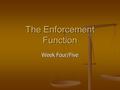 The Enforcement Function Week Four/Five. Officer Safety Momentarily Dangerous Limited reaction time Generally, limited to resources at hand Basic skills.