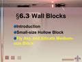 Introduction Small-size Hollow Block Fly Ash and Silicate Medium- size Block §6.3 Wall Blocks.