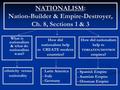 NATIONALISM: Nation-Builder & Empire-Destroyer, Ch. 8, Sections 1 & 3 What is nationalism & what do nationalists want? - Spanish Empire - Austrian Empire.