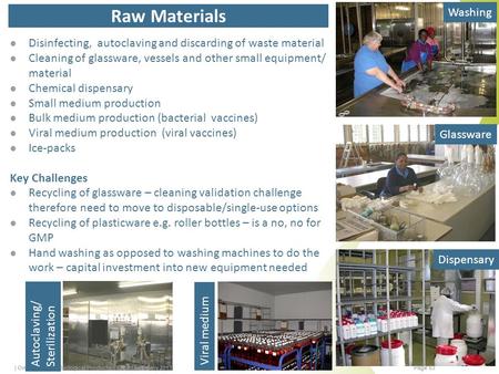Raw Materials Disinfecting, autoclaving and discarding of waste material Cleaning of glassware, vessels and other small equipment/ material Chemical dispensary.