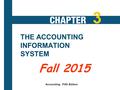 3-1 THE ACCOUNTING INFORMATION SYSTEM Accounting, Fifth Edition 3 Fall 2015.