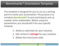  2013 Center for Creative Leadership. All rights reserved. Benchmarks® Orientation Template Benchmarks® This template is designed for you to use as a.