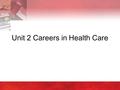 Unit 2 Careers in Health Care. Copyright © 2004 by Thomson Delmar Learning. ALL RIGHTS RESERVED.2 2:1 Introduction to Health Careers  Education –Requirements.