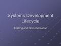 Systems Development Lifecycle Testing and Documentation.