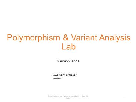 Polymorphism & Variant Analysis Lab Saurabh Sinha Polymorphism and Variant Analysis Lab v1 | Saurabh Sinha 1 Powerpoint by Casey Hanson.