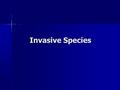 Invasive Species. What are Invasive Species A species that is not endemic to an ecosystem that often has negative effects on it. A species that is not.