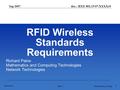 1 Sep 2007 Richard Paine, BoeingSlide 1 doc.: IEEE 802.15-07/XXXXr0 Submission RFID Wireless Standards Requirements Richard Paine Mathematics and Computing.