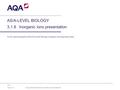 1 of x AS/A-LEVEL BIOLOGY 3.1.8Inorganic ions presentation To be used alongside AQA AS/A-level Biology inorganic ions teaching notes Copyright © 2015 AQA.
