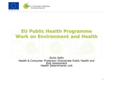1 EU Public Health Programme Work on Environment and Health Giulio Gallo Health & Consumer Protection Directorate Public Health and Risk Assessment Health.