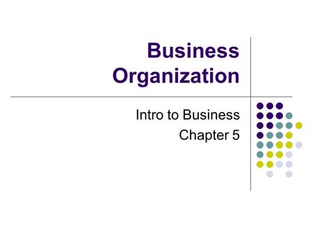 Business Organization Intro to Business Chapter 5.