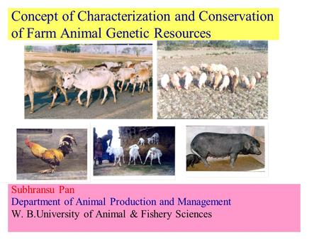 Concept of Characterization and Conservation of Farm Animal Genetic Resources Subhransu Pan Department of Animal Production and Management W. B.University.