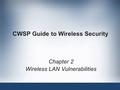 CWSP Guide to Wireless Security Chapter 2 Wireless LAN Vulnerabilities.
