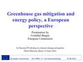 European Commission DG TREN / C: Conventional Energy 18.06.2004 Greenhouse gas mitigation and energy policy, a European perspective Presentation by Cristóbal.