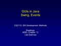 GUIs in Java Swing, Events CS2110, SW Development Methods Readings: MSD, Chapter 12 Lab Exercise.