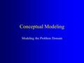 Conceptual Modeling Modeling the Problem Domain. Conceptual Modeling Decompose problem space into comprehensible concepts. Clarify the terminology or.