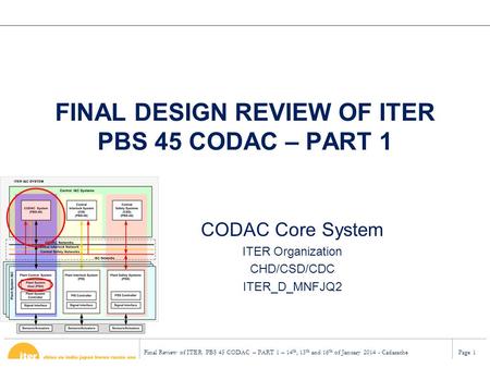 Final Review of ITER PBS 45 CODAC – PART 1 – 14 th, 15 th and 16 th of January 2014 - CadarachePage 1 FINAL DESIGN REVIEW OF ITER PBS 45 CODAC – PART 1.