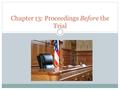 Chapter 13: Proceedings Before the Trial. Booking and Initial Appearance Booking: Formal process for arrests  Provide personal information and info on.