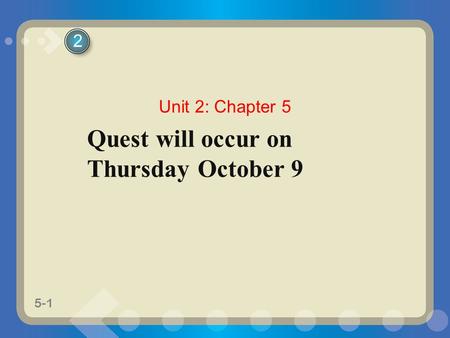 5-1 Quest will occur on Thursday October 9 2 Unit 2: Chapter 5.