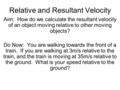 Relative and Resultant Velocity Aim: How do we calculate the resultant velocity of an object moving relative to other moving objects? Do Now: You are walking.