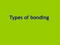 Types of bonding. 1. Simple covalent bonding Normally small molecules made from non-metals bonded to non-metals Methane, CH 4 Ammonia, NH 3 Sulfur dioxide,