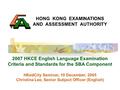 HONG KONG EXAMINATIONS AND ASSESSMENT AUTHORITY 2007 HKCE English Language Examination Criteria and Standards for the SBA Component HKedCity Seminar, 10.