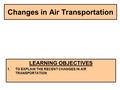Changes in Air Transportation LEARNING OBJECTIVES 1.TO EXPLAIN THE RECENT CHANGES IN AIR TRANSPORTATION.