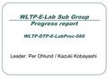 WLTP-E-Lab Sub Group Progress report WLTP-DTP-E-LabProc-088 Leader: Per Ohlund / Kazuki Kobayashi.