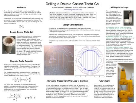 Drilling a Double Cosine-Theta Coil Hunter Blanton, Spencer L. Kirn, Christopher Crawford University of Kentucky Abstract: A double cosine theta coil is.
