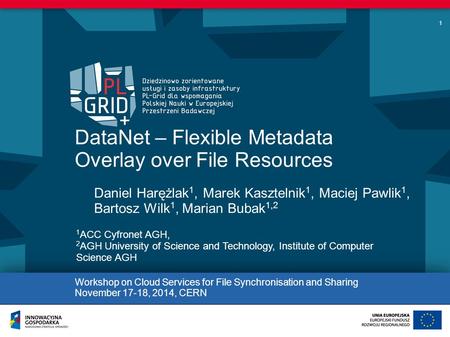 DataNet – Flexible Metadata Overlay over File Resources Daniel Harężlak 1, Marek Kasztelnik 1, Maciej Pawlik 1, Bartosz Wilk 1, Marian Bubak 1,2 1 ACC.