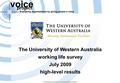 The University of Western Australia working life survey July 2009 high-level results Voice Project Survey Report, (c) Voice Project Pty Ltd, Page 1.