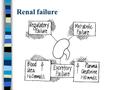 Renal failure. Pre-renal – disordered perfusion of a kidney which is structurally normal. Renal – damage to the renal parenchyma, sometimes secondary.