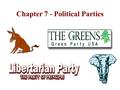 Chapter 7 - Political Parties Outgrowths of the Electoral Process Political parties, like interest groups, are organizations seeking to influence government.