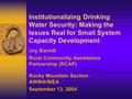 Institutionalizing Drinking Water Security: Making the Issues Real for Small System Capacity Development Joy Barrett Rural Community Assistance Partnership.