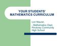 YOUR STUDENTS’ MATHEMATICS CURRICULUM Lori Maurer, - Mathematics Dept. Pinckney Community High School.