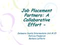 Job Placement Partners: A Collaborative Effort - Delaware County Intermediate Unit # 25 Patricia Frederick Barbara Lefferts.