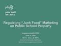 Regulating “Junk Food” Marketing on Public School Property AcademyHealth 2008 June 10, 2008 Marice Ashe, JD, MPH Director, Public Health Law & Policy National.