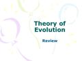 Theory of Evolution Review. Creation vs. Evolution There is an order to the way earth was created 1.Universe 2.The Earth’s atmophere 3.The water cycle.