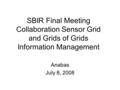 SBIR Final Meeting Collaboration Sensor Grid and Grids of Grids Information Management Anabas July 8, 2008.