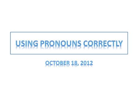 To identify pronouns in the nominative and objective cases To demonstrate control over the accurate use of the subject pronoun in formal writing and speaking.