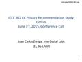 Privecsg-15-0022-00-ecsg 1 IEEE 802 EC Privacy Recommendation Study Group June 3 rd, 2015, Conference Call Juan Carlos Zuniga, InterDigital Labs (EC SG.
