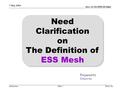 Doc.: 11-04-0500-00-0mes Submission 7 May 2004 Tricci SoSlide 1 Need Clarification on The Definition of ESS Mesh Prepared by Tricci So.