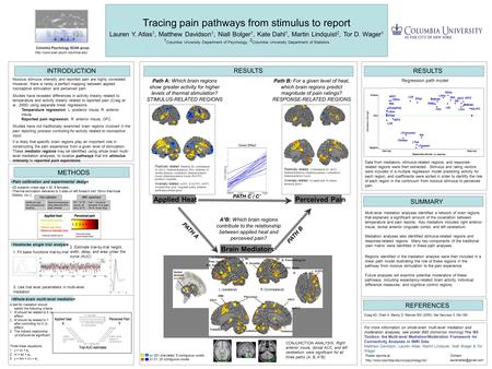 Tracing pain pathways from stimulus to report Lauren Y. Atlas 1, Matthew Davidson 1, Niall Bolger 1, Kate Dahl 1, Martin Lindquist 2, Tor D. Wager 1 1.