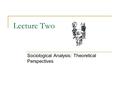 Lecture Two Sociological Analysis: Theoretical Perspectives.