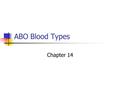 ABO Blood Types Chapter 14. Did someone say blood?