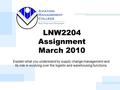 LNW2204 Assignment March 2010 Explain what you understand by supply change management and its role in evolving over the logistic and warehousing functions.