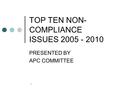 1 TOP TEN NON- COMPLIANCE ISSUES 2005 - 2010 PRESENTED BY APC COMMITTEE.